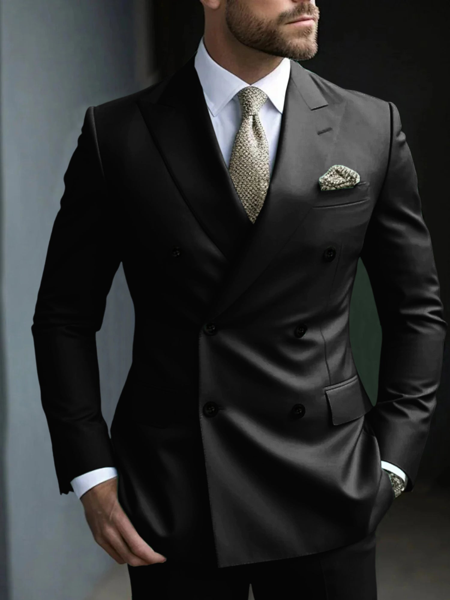 Men's Green Tailored Fit Double Breasted Six-Button Party Suit In 2 Solid Pieces-BMbridal