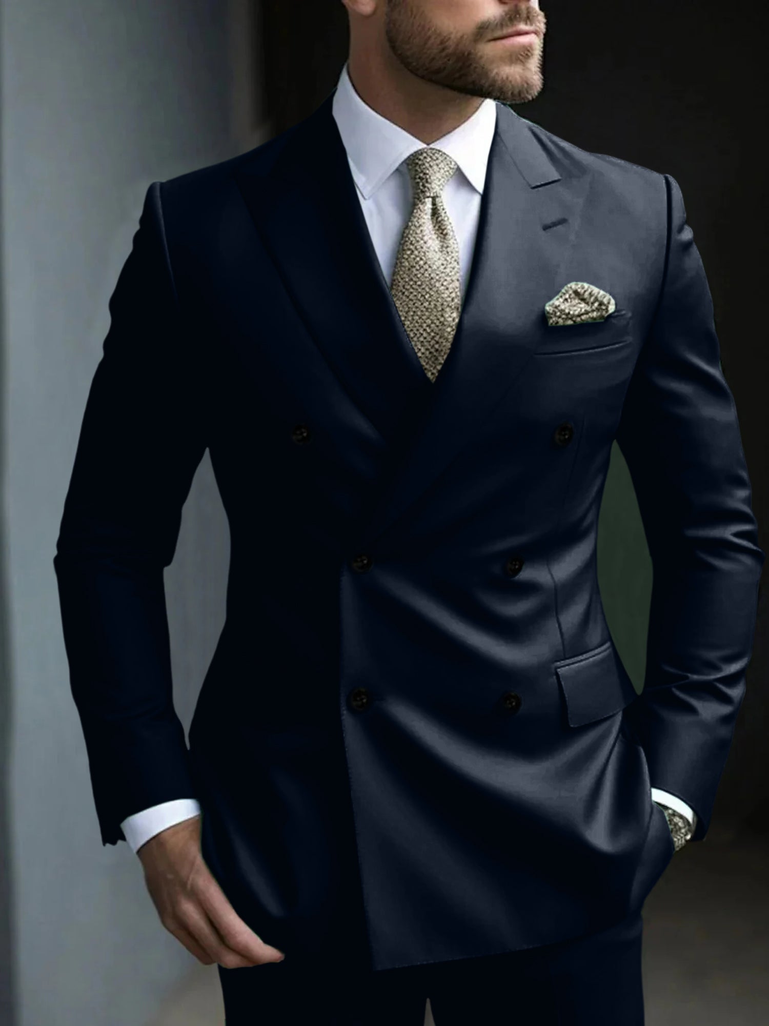Men's Green Tailored Fit Double Breasted Six-Button Party Suit In 2 Solid Pieces-BMbridal
