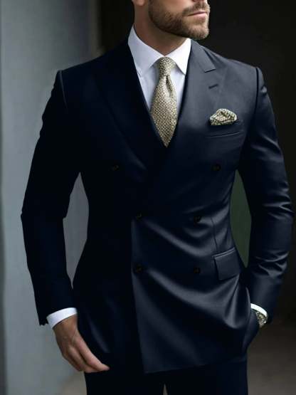 Men's Green Tailored Fit Double Breasted Six-Button Party Suit In 2 Solid Pieces-BMbridal
