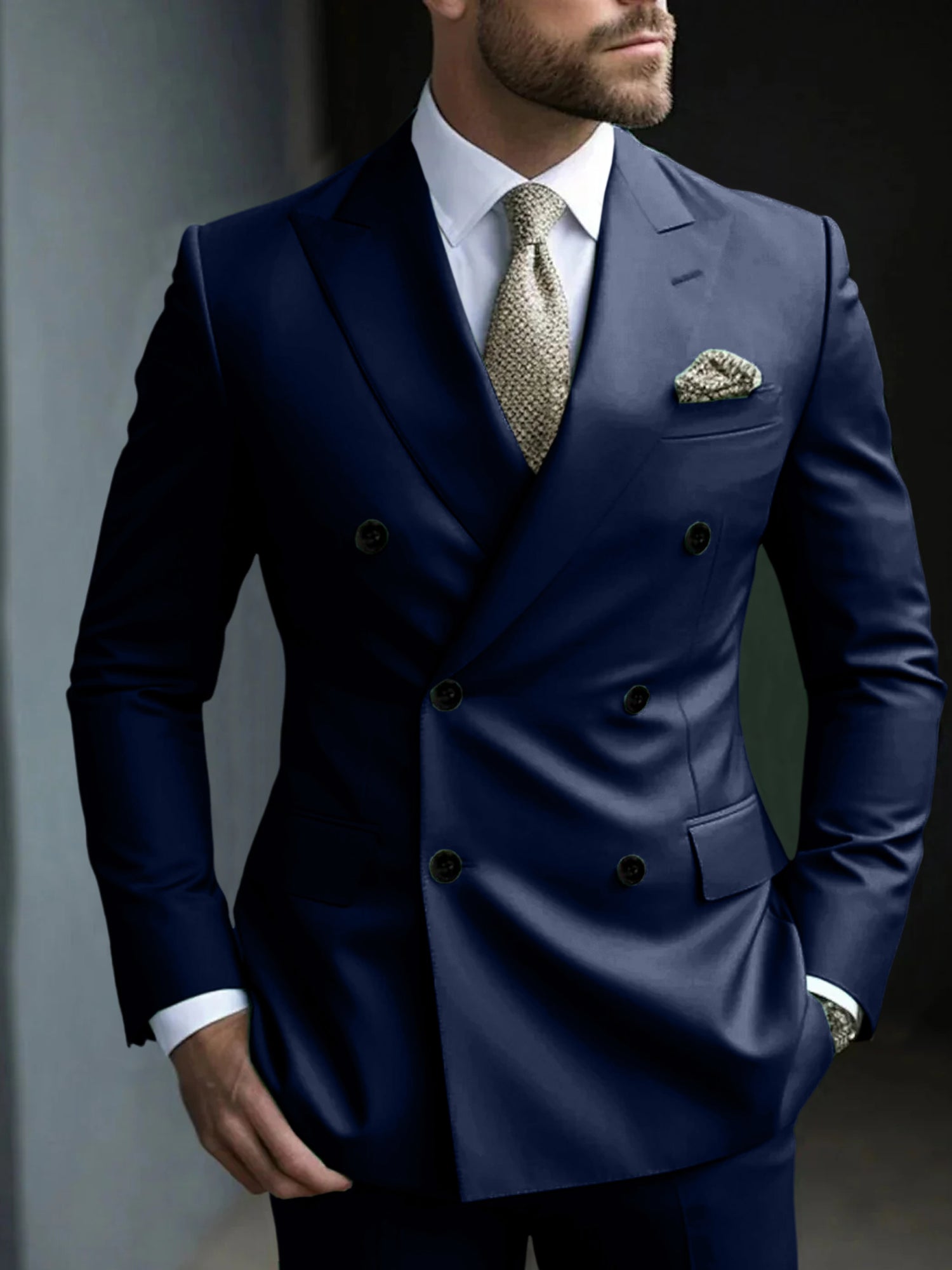 Men's Green Tailored Fit Double Breasted Six-Button Party Suit In 2 Solid Pieces-BMbridal