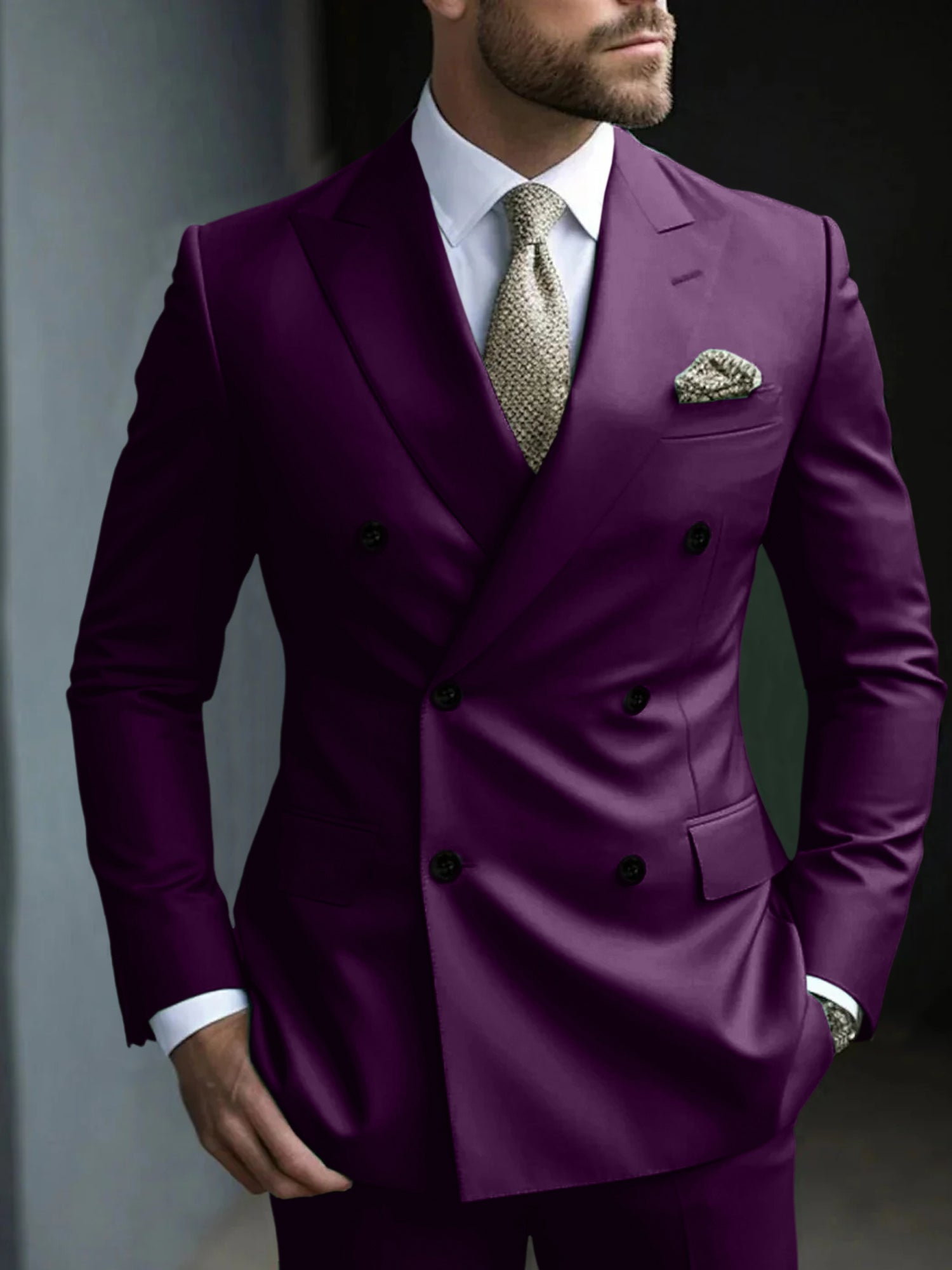 Men's Green Tailored Fit Double Breasted Six-Button Party Suit In 2 Solid Pieces-BMbridal