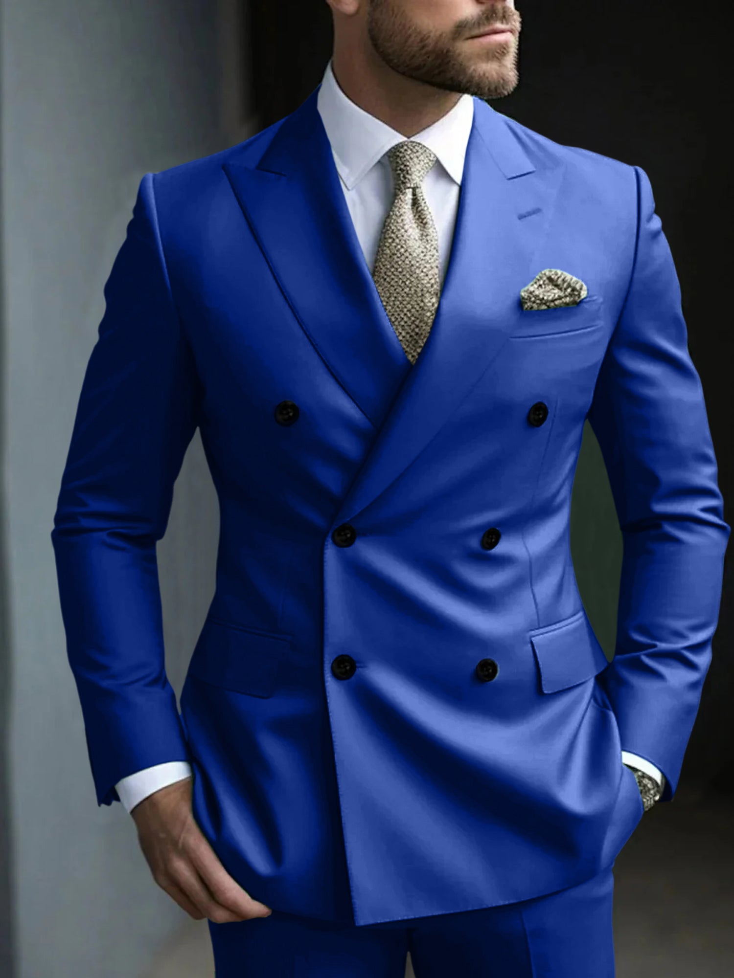 Men's Green Tailored Fit Double Breasted Six-Button Party Suit In 2 Solid Pieces-BMbridal
