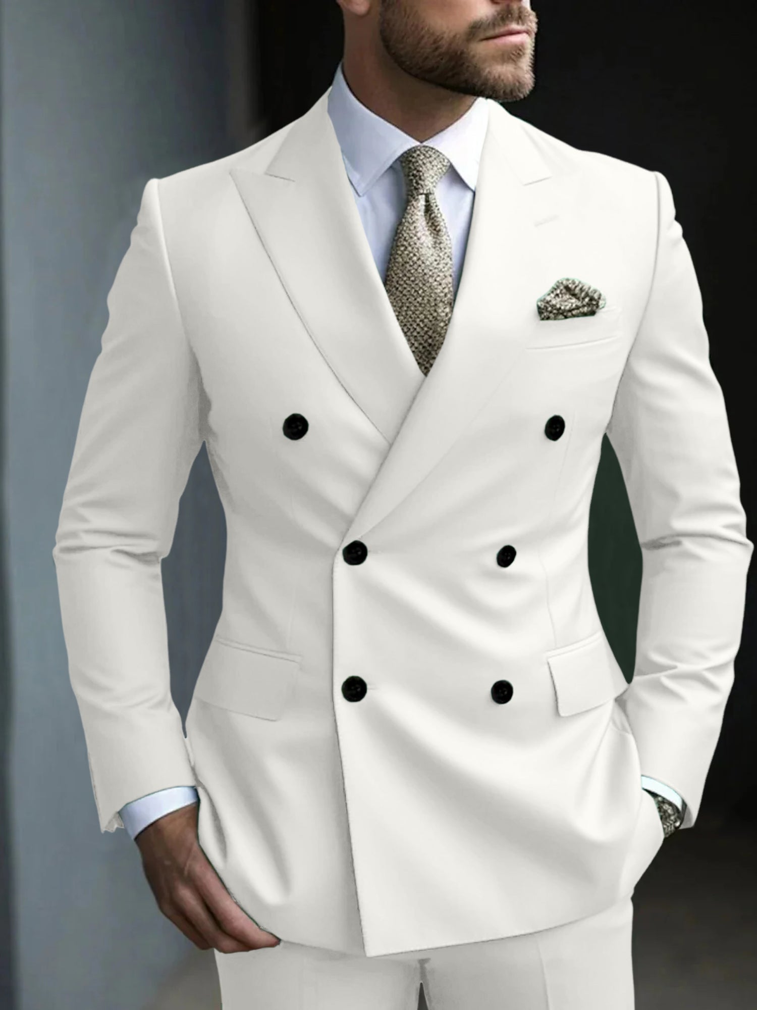 Men's Green Tailored Fit Double Breasted Six-Button Party Suit In 2 Solid Pieces-BMbridal
