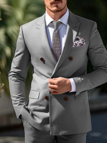 Double Breasted Six-Button Wedding Suit Set For Men Tailored Fit-BMbridal