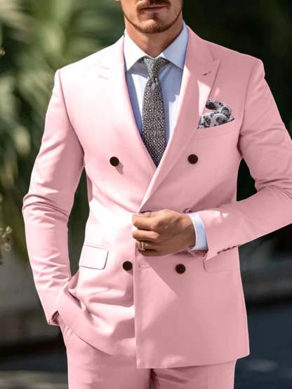 Double Breasted Six-Button Wedding Suit Set For Men Tailored Fit-BMbridal