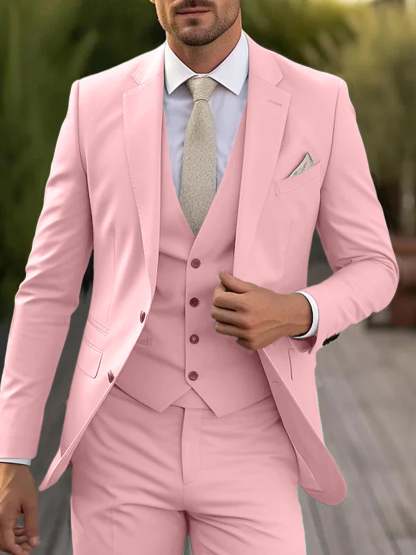 Three-Piece Single-Breasted Tailored Fit Wedding Suit For Men With Two Buttons-BMbridal