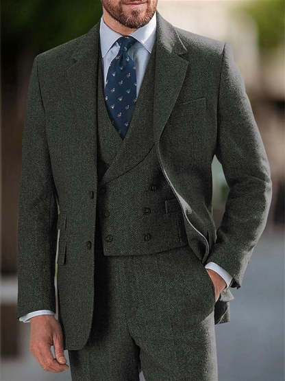 Men's 3-Piece Single-Breasted Two-Button Tweed Wedding Suit In Tailored Fit-BMbridal