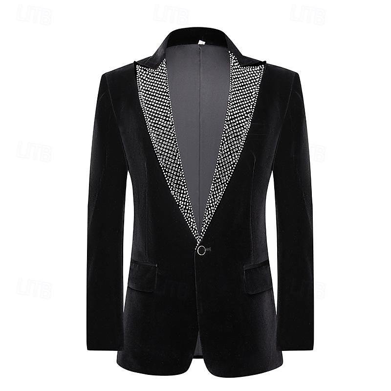 Pure Color Velvet Sequin Blazer Wedding Suit For Men - Tailored Fit Single Breasted 2-Piece Set-BMbridal