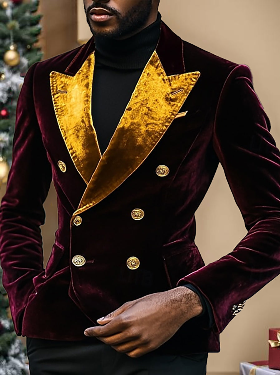 Vintage Velvet Blazer For Men In Solid Colors With Patchwork Design-BMbridal