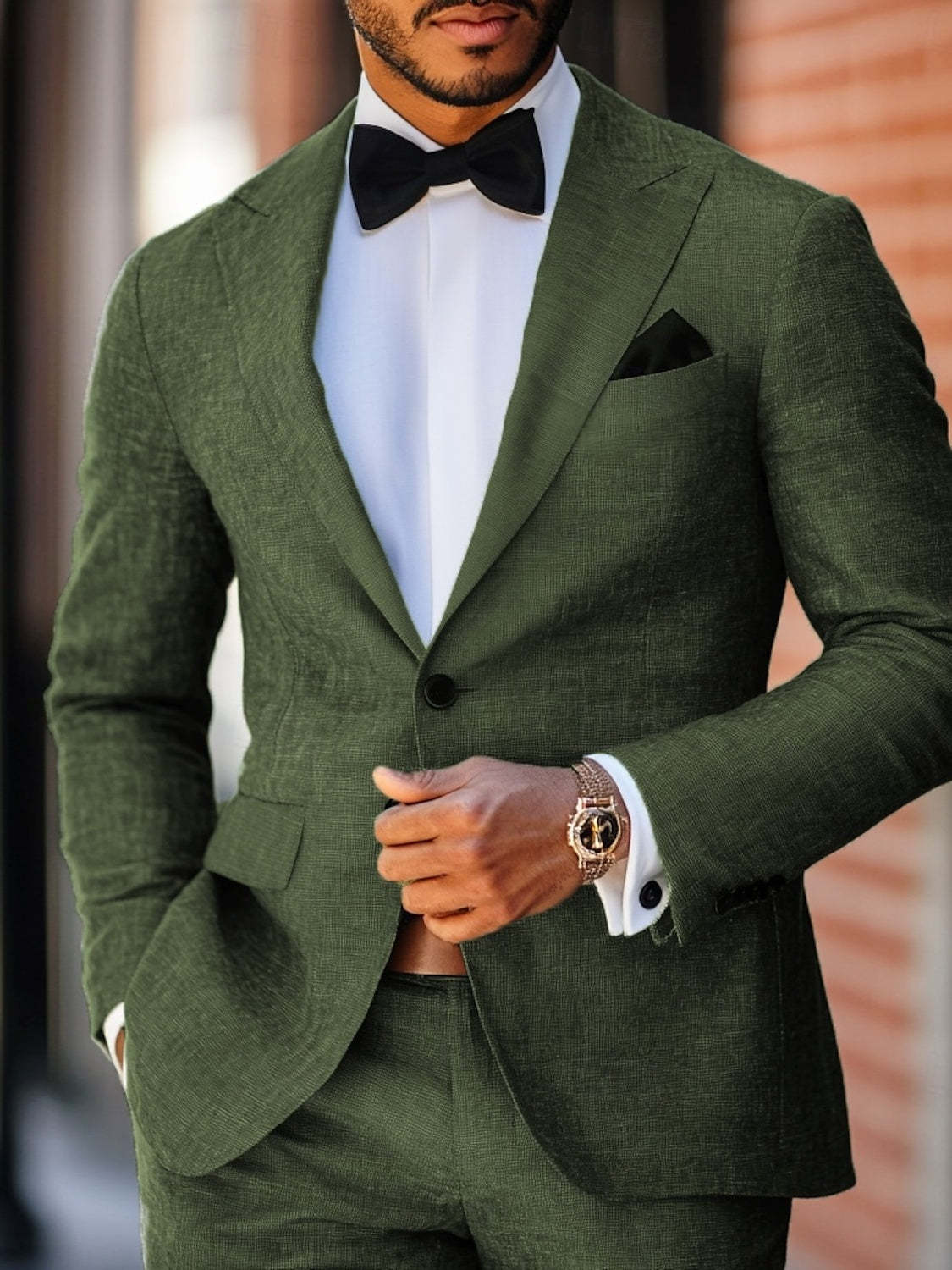 Men's Dark Green One-Button Linen 2 Piece Suits For Wedding And Formal Parties-BMbridal