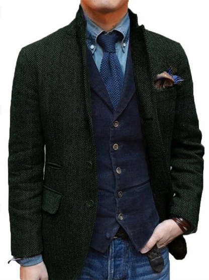 Classic Two-Button Tweed Sport Blazer For Men In Plus Sizes-BMbridal