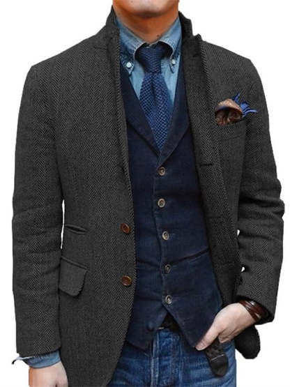 Classic Two-Button Tweed Sport Blazer For Men In Plus Sizes-BMbridal