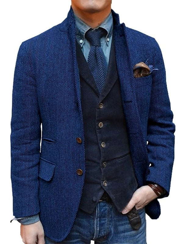 Classic Two-Button Tweed Sport Blazer For Men In Plus Sizes-BMbridal