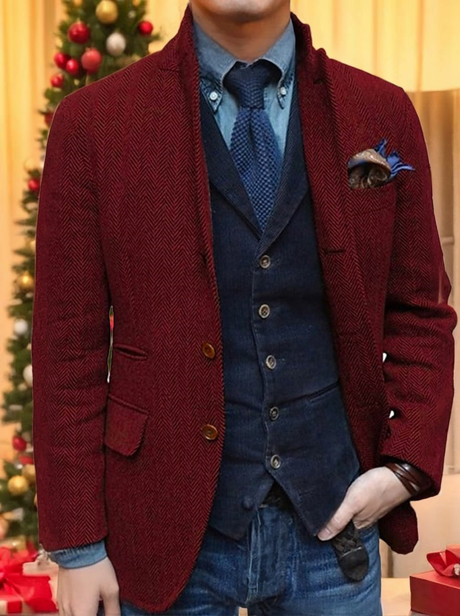 Classic Two-Button Tweed Sport Blazer For Men In Plus Sizes-BMbridal