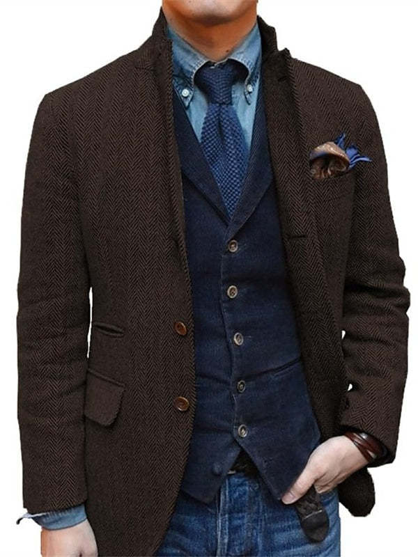 Classic Two-Button Tweed Sport Blazer For Men In Plus Sizes-BMbridal