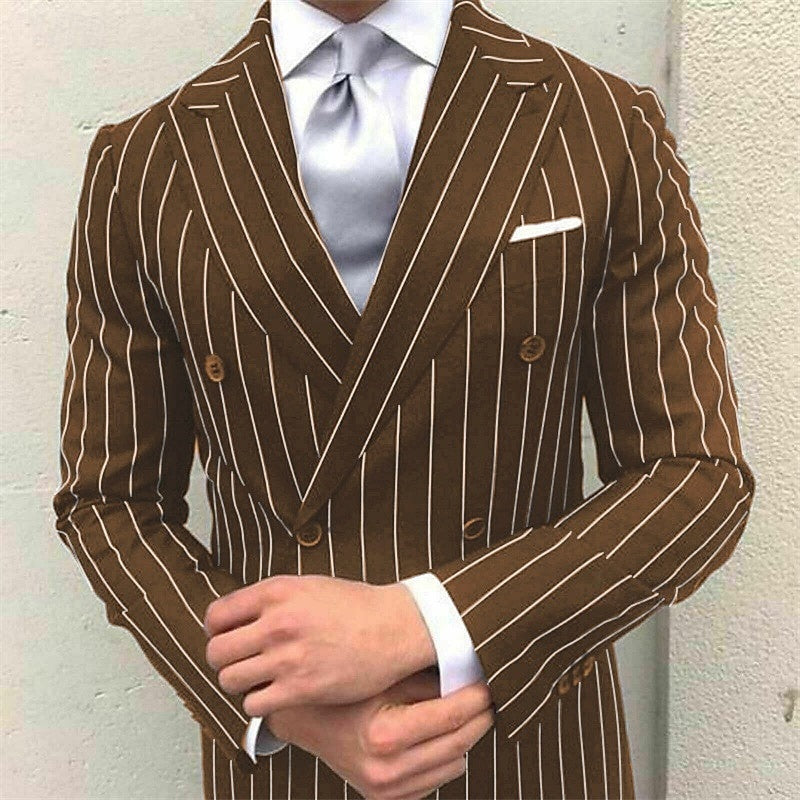 Men's Formal Double Breasted 2-Piece Wedding Suit With Pinstripe Peak Lapel And Six Buttons-BMbridal