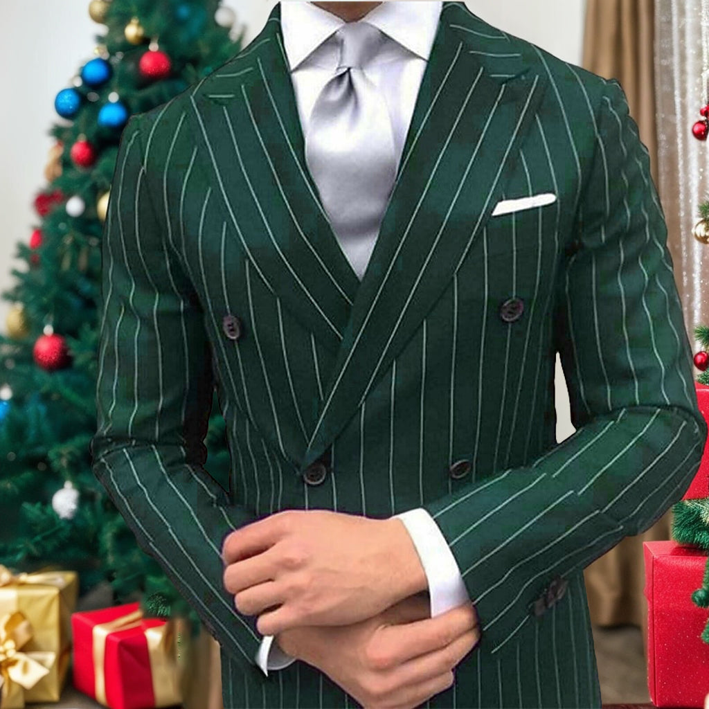 Men's Formal Double Breasted 2-Piece Wedding Suit With Pinstripe Peak Lapel And Six Buttons-BMbridal