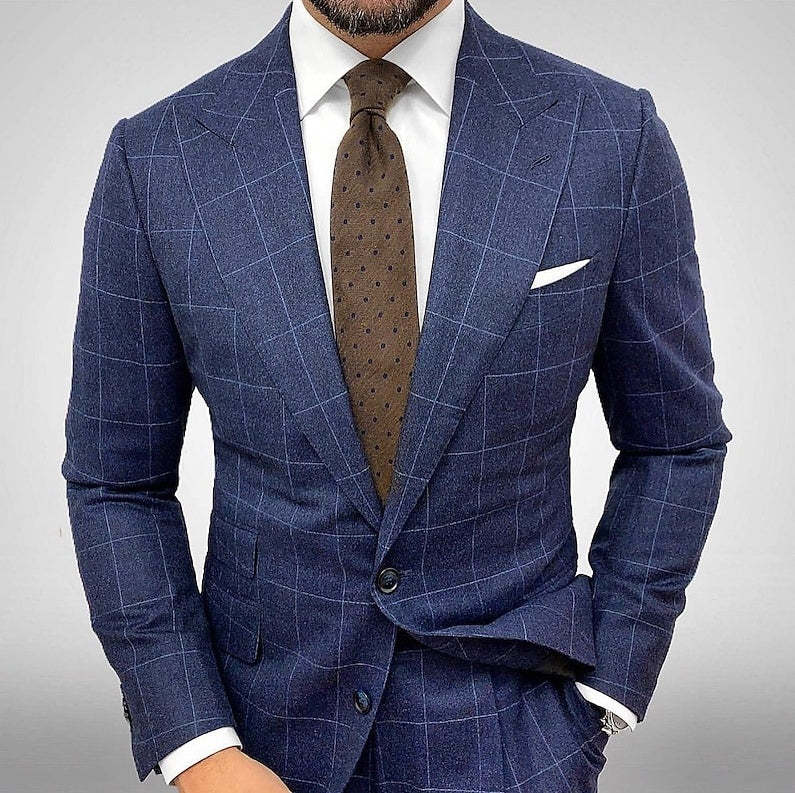 Tailored Single-Breasted Plaid Checkered Blazer For Men's Outdoor Wear-BMbridal