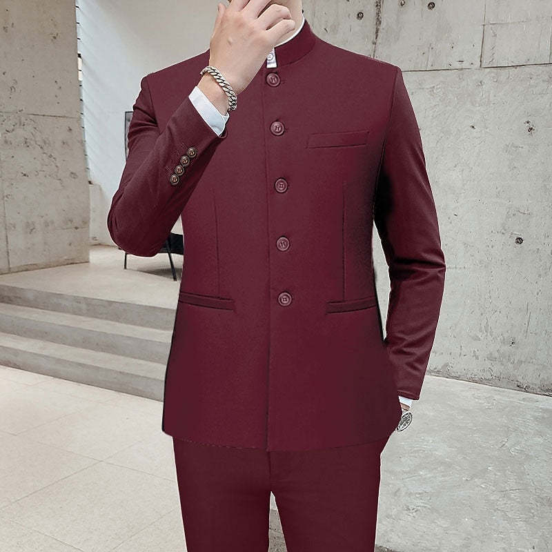 Standard Fit Two-Button Single Breasted Solid Colored Men's Wedding Suit Set-BMbridal