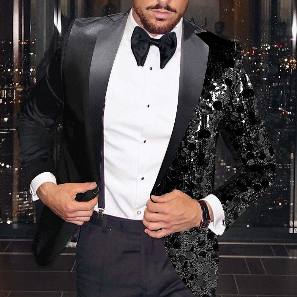 Single-Button Sequin Disco Blazer For Men In Regular Tailored Fit-BMbridal