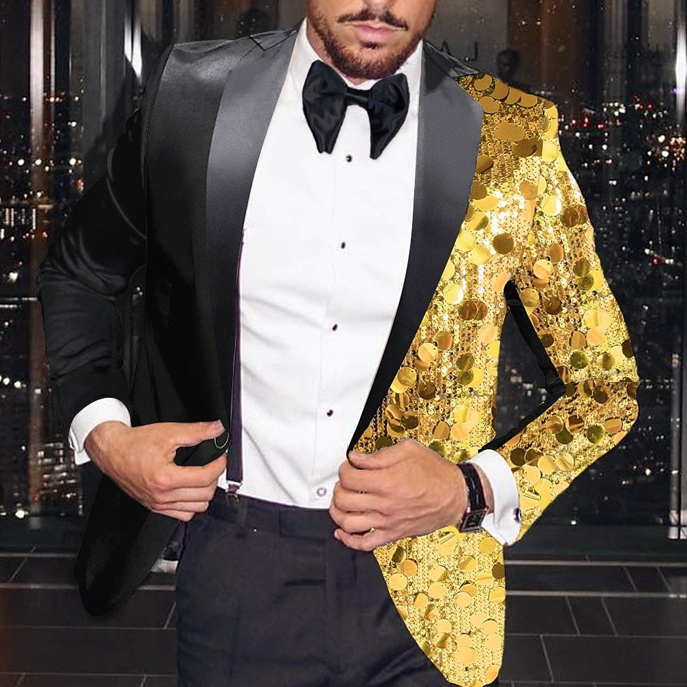 Single-Button Sequin Disco Blazer For Men In Regular Tailored Fit-BMbridal