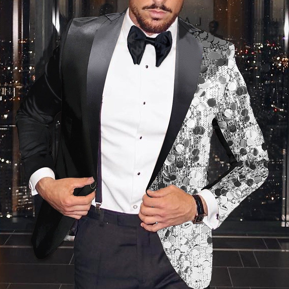 Single-Button Sequin Disco Blazer For Men In Regular Tailored Fit-BMbridal