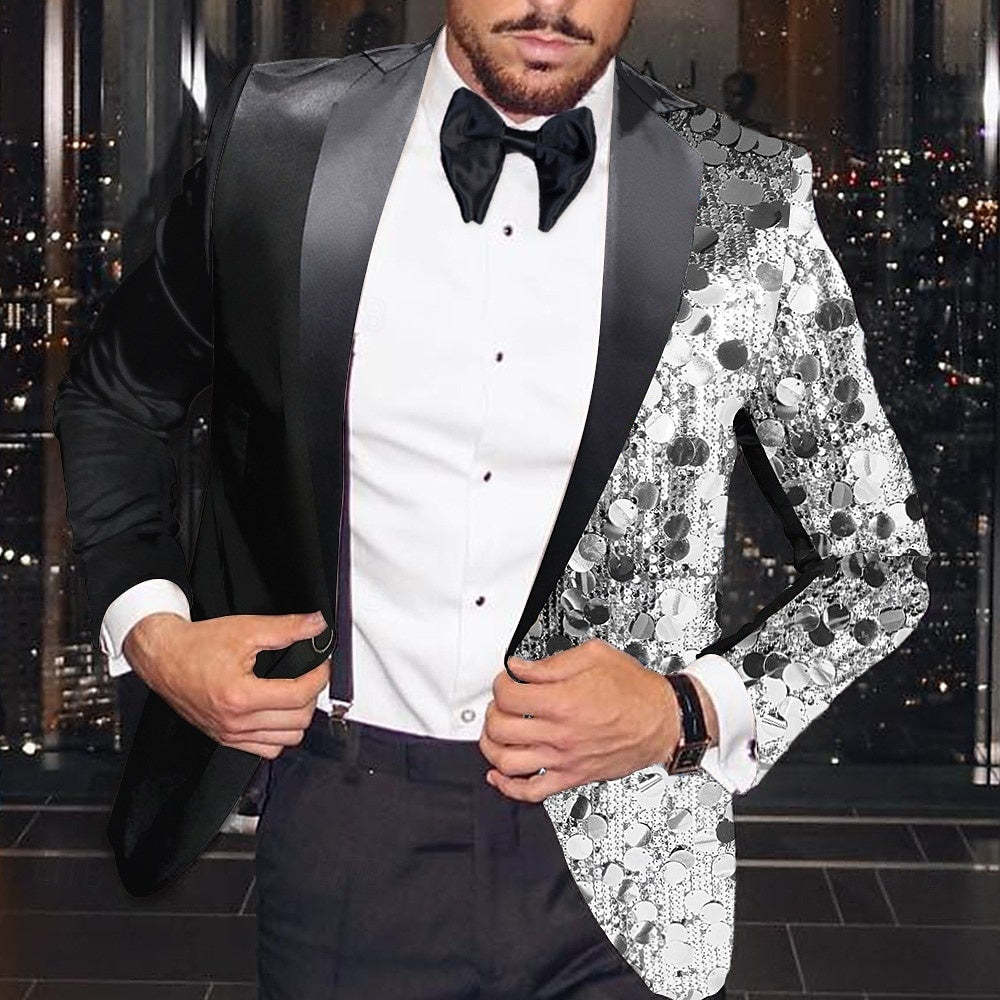 Single-Button Sequin Disco Blazer For Men In Regular Tailored Fit-BMbridal