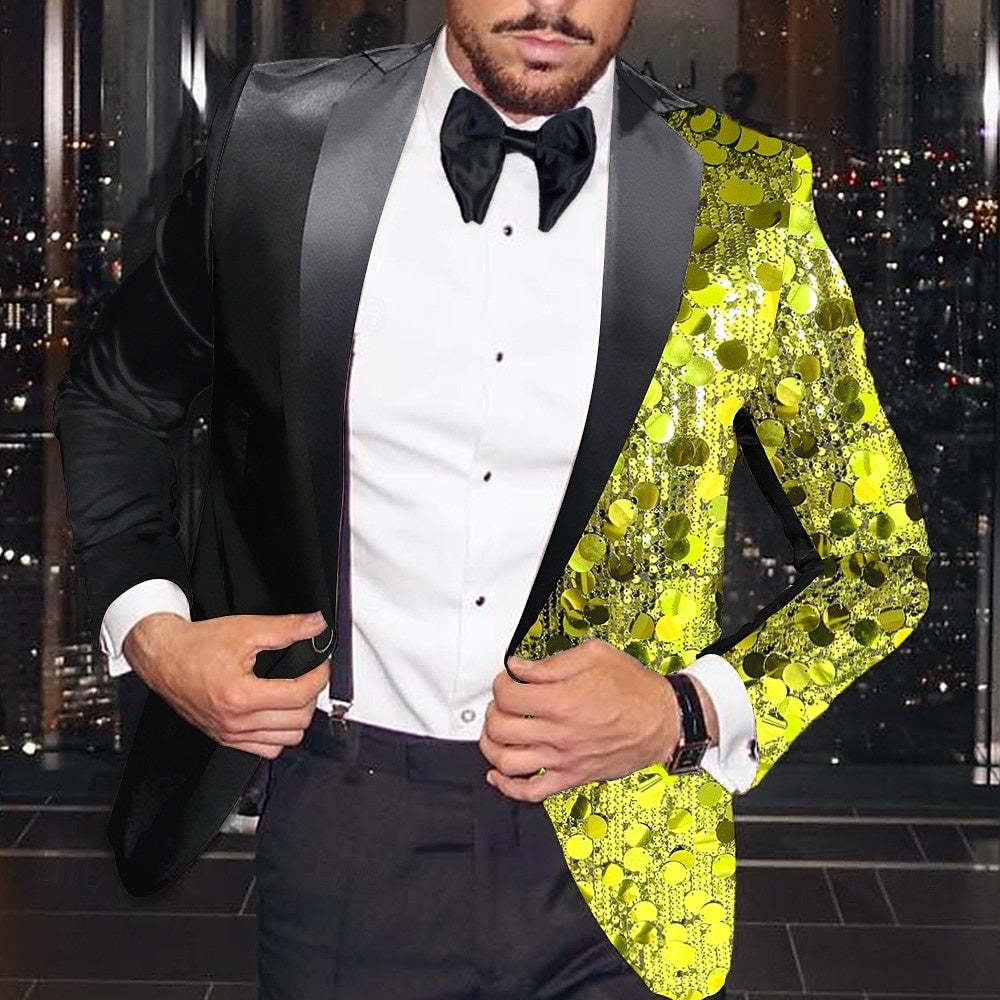 Single-Button Sequin Disco Blazer For Men In Regular Tailored Fit-BMbridal