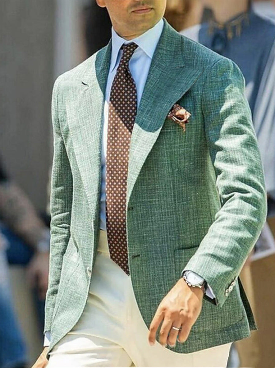 Men's Tailored Fit Linen Blazer With Two Buttons For Beach Weddings-BMbridal