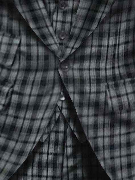 Tailored Fit Dark Gray Plaid Checkered 3-Piece Suit For Men's Weddings-BMbridal