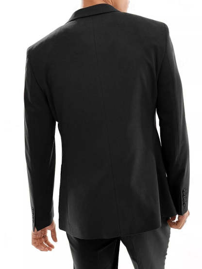 Slim Fit Double Breasted Six-Button Business Suit For Men In Black Green-BMbridal