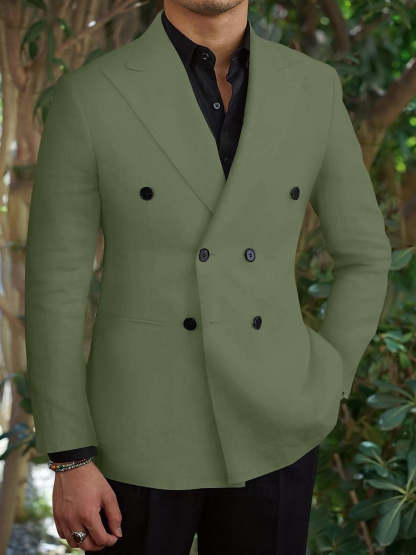 Slim Fit Double Breasted Six-Button Business Suit For Men In Black Green-BMbridal