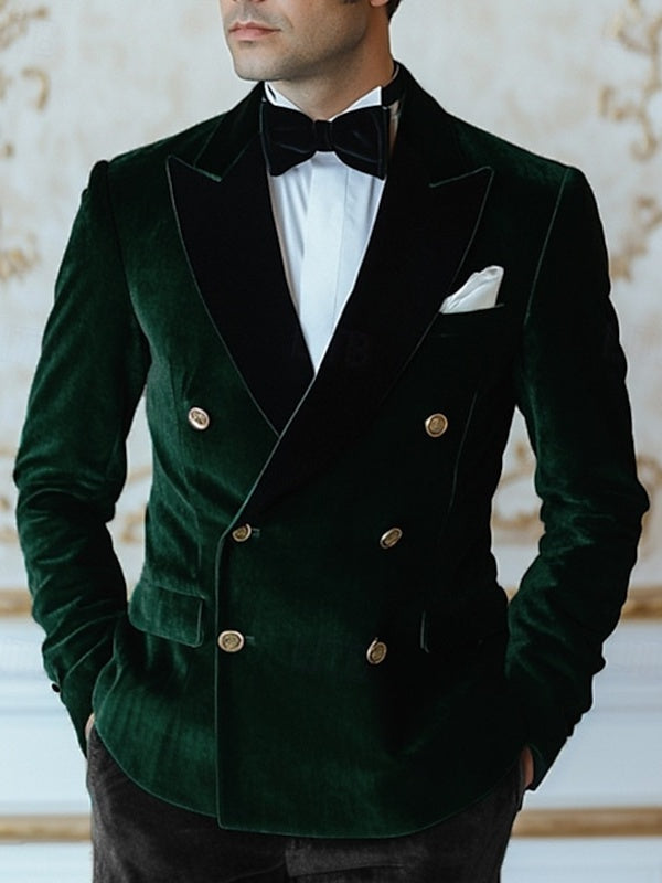 Vintage Velvet Men's Blazer With Patchwork In Solid Colors Double Breasted Regular Fit For Parties-BMbridal