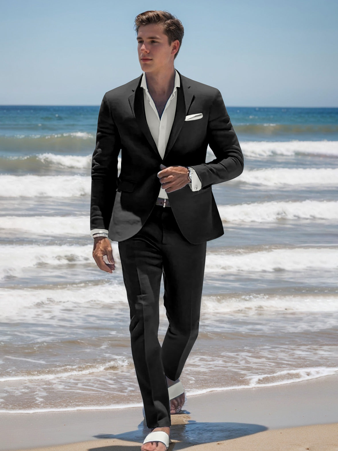 Men's Sky Blue Tailored Fit Two-Button Casual Beach Wedding Suit-BMbridal