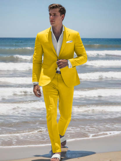 Men's Sky Blue Tailored Fit Two-Button Casual Beach Wedding Suit-BMbridal