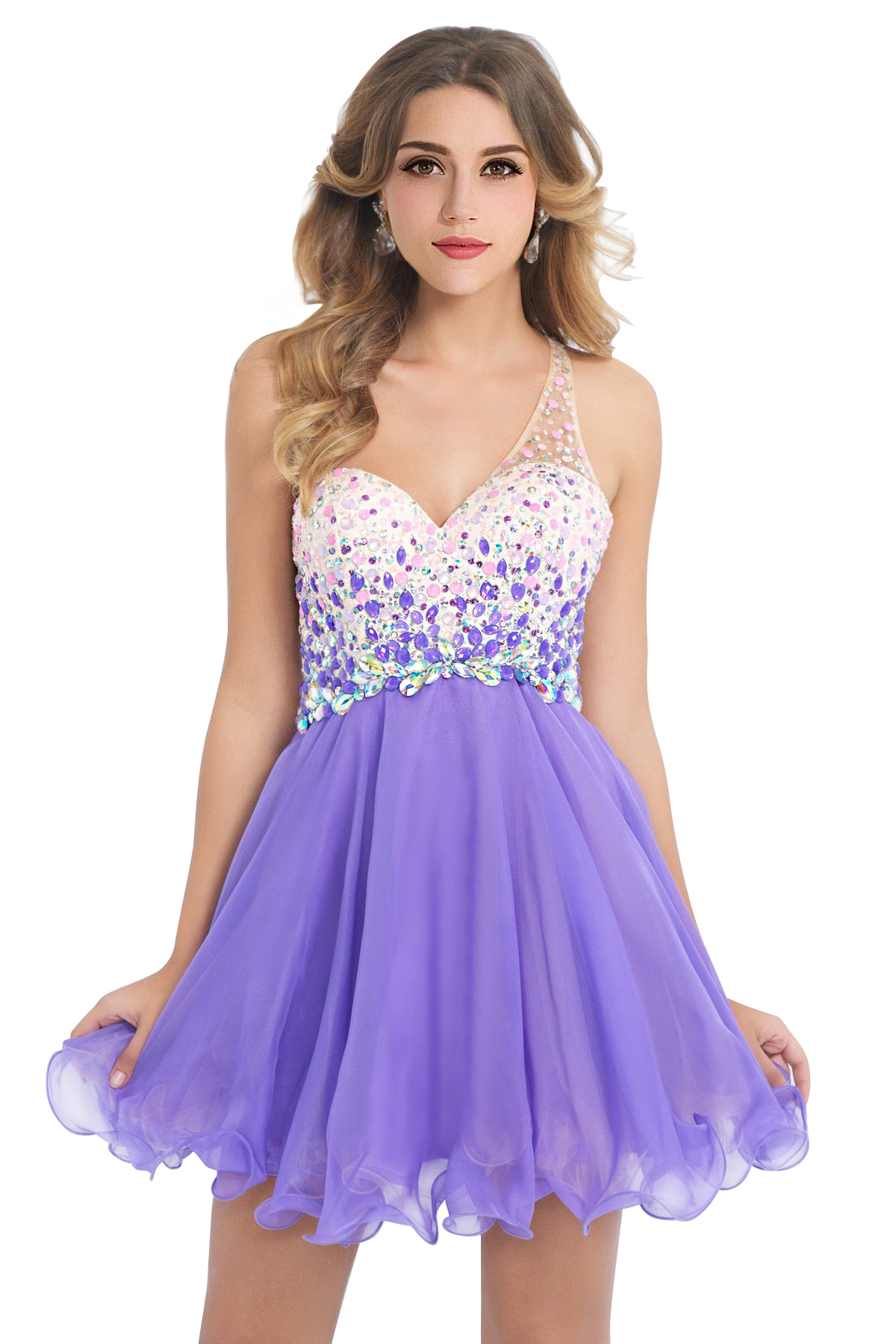 BMbridal A-line One Shoulder Chiffon Party Dress With Crystal