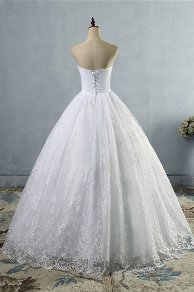 BMbridal Stylish Tulle Appliques Ball Gown Wedding Dresses Sweetheart Sleeveless Bridal Gowns with Beading Sash-BMbridal