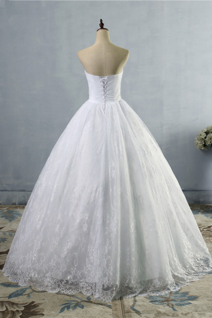 BMbridal Stylish Tulle Appliques Ball Gown Wedding Dresses Sweetheart Sleeveless Bridal Gowns with Beading Sash-BMbridal