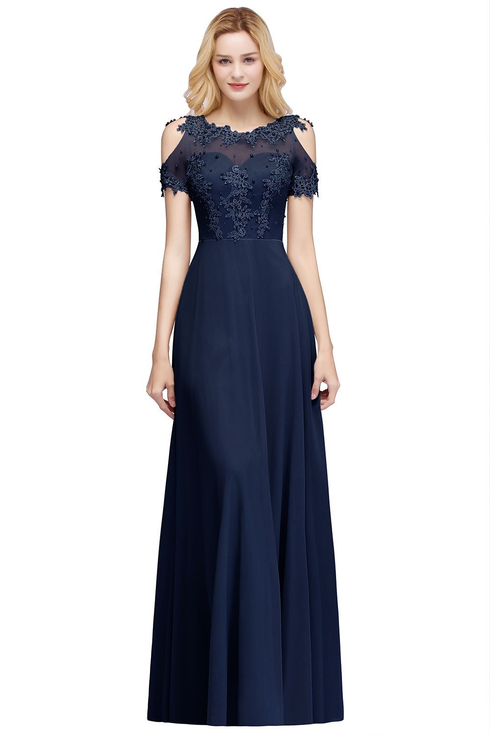 BMbridal Short Sleeve Lace Appliques Long Prom Party Dress