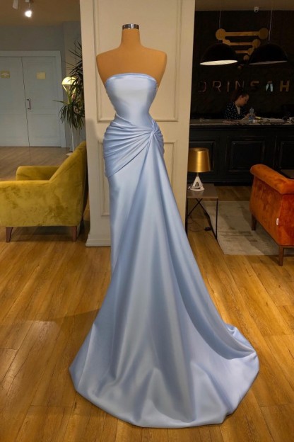 Bmbridal Baby Blue Strapless Prom Dress Mermaid Long