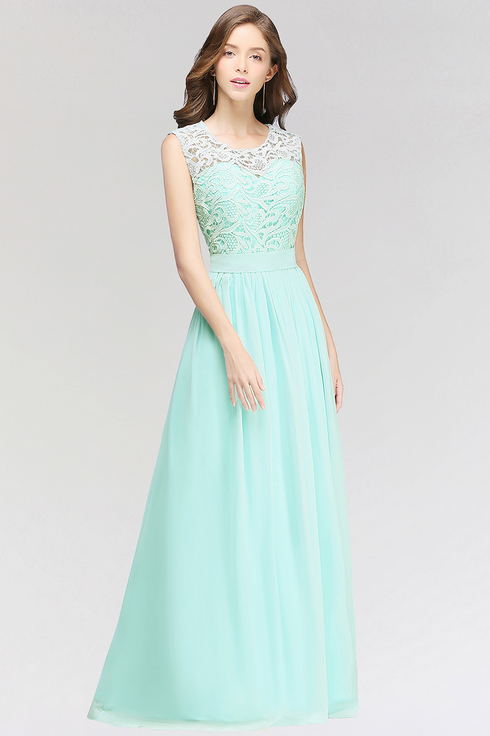 BMbridal Elegant Lace Jewel Sleeveless Chiffon Bridesmaid Dresses Affordable-BMbridal