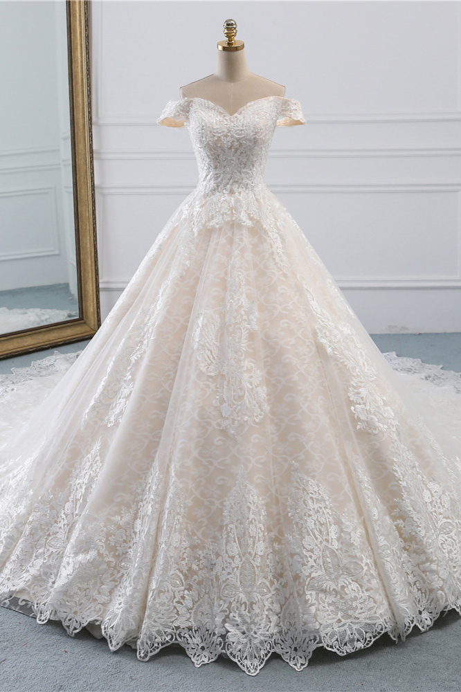 BMbridal Luxury Ball Gown Off-the-Shoulder Lace Wedding Dress Sweetheart Sleeveless Appliques Bridal Gowns On Sale-BMbridal