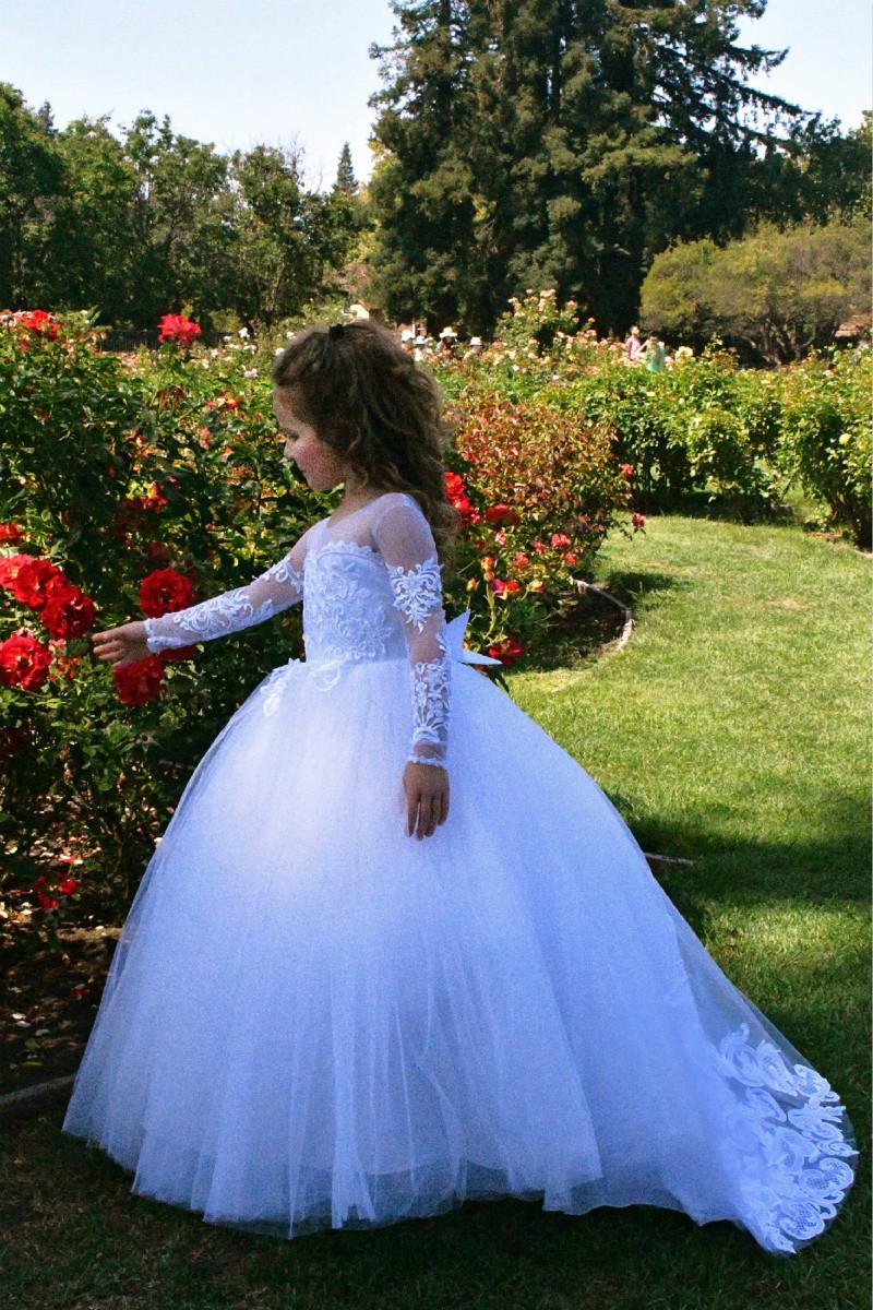 BMbridal Long Sleeves Tulle Lace Flower Girl Dress On Sale-BMbridal