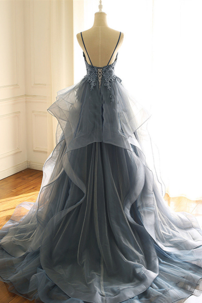 BMbridal Chic Tulle Spaghetti Straps V-Neck Prom Dresses with Appliques Online