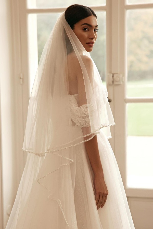 Bmbridal Off-the-Shoulder Wedding Dress A-Line Tulle With Long Sleeves-BMbridal