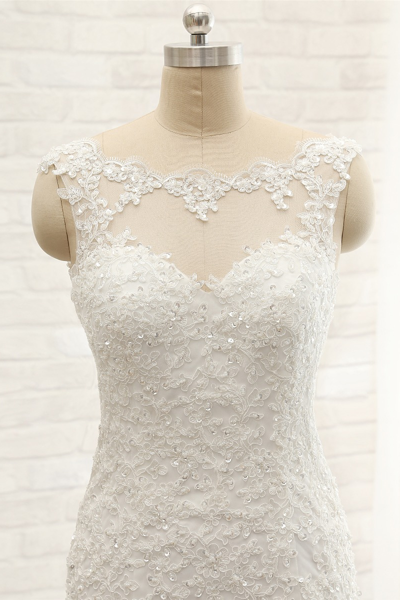 BMbridal Gorgeous Sleeveless Appliques Beadings Wedding Dress Jewel Tulle White Bridal Gowns On Sale