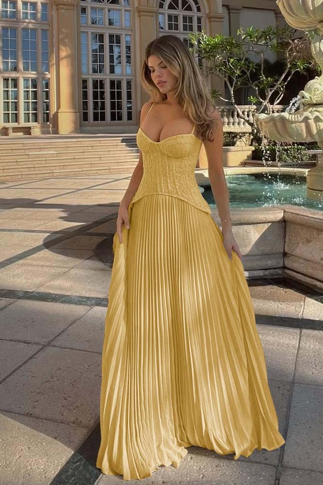 Spaghetti Strap Sleeveless Long Prom Dress With Ruffles Embroidery