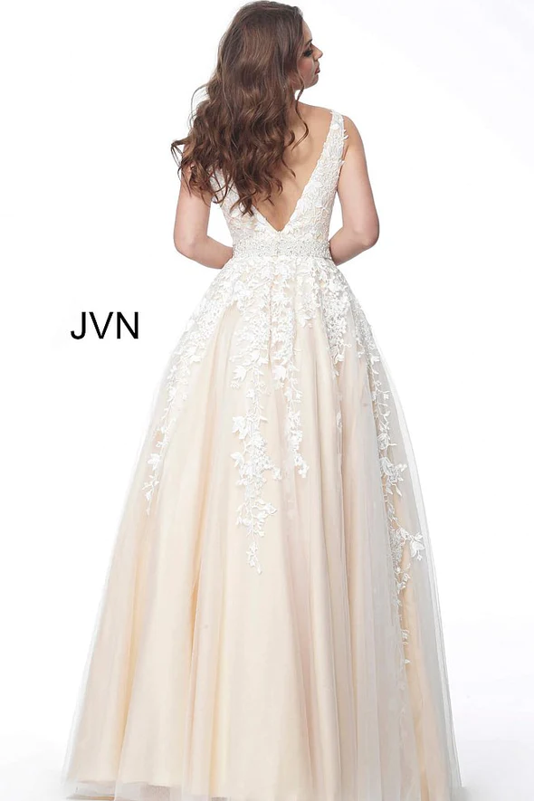 Black V Neck Backless Sleeveless Prom Dress With Applique Beading