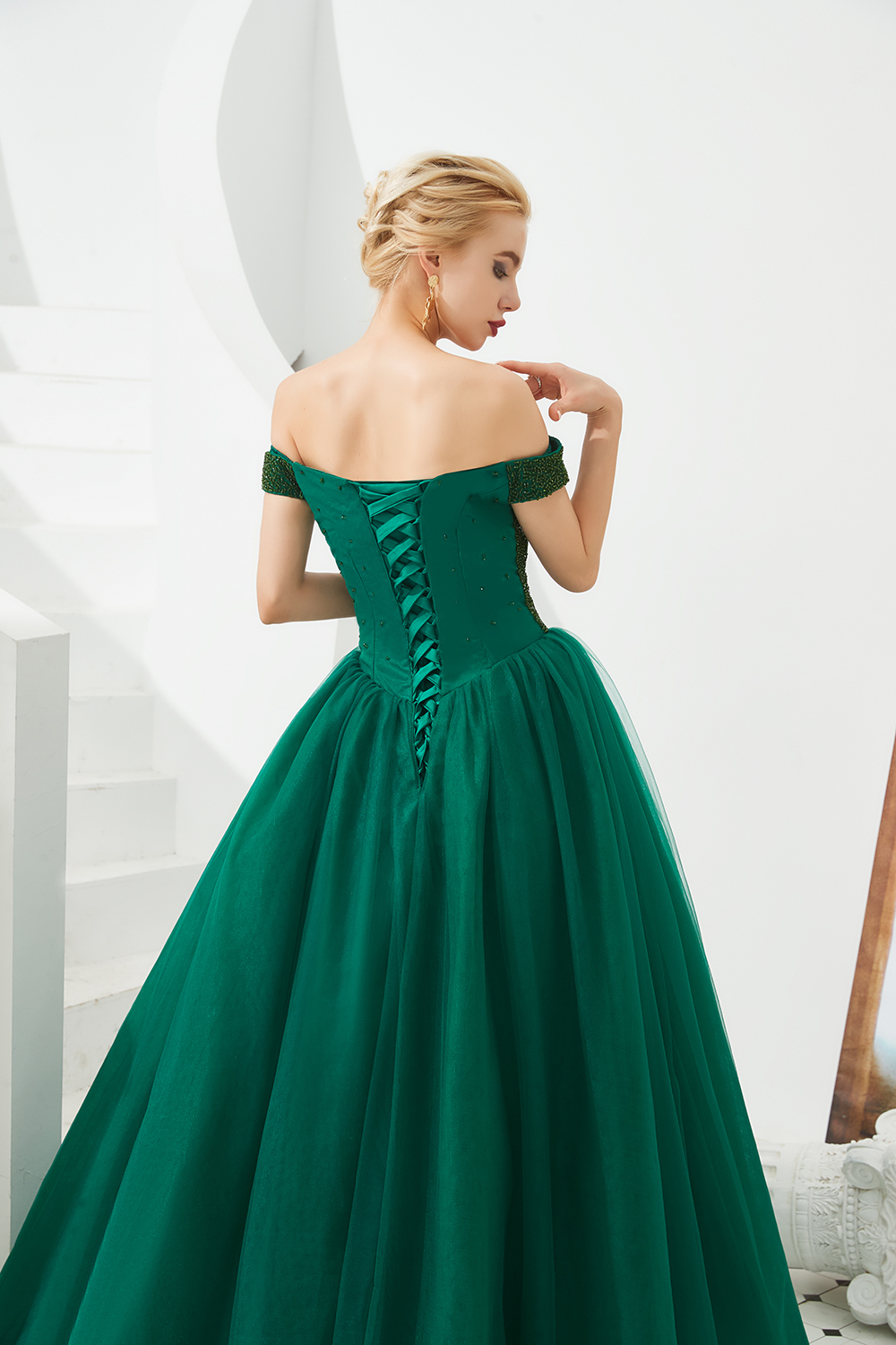 BMbridal Princess Off-the-Shoulder Prom Dress Beadings Sweetheart Ball Gown Evening Gowns