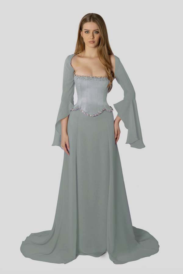 Chiffon Long Sleeves Long Mermaid Prom Dress With Beading Pleated